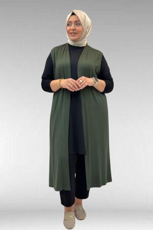 34000 Büyük Beden Penye Giy-Çık Yelek - Haki - 