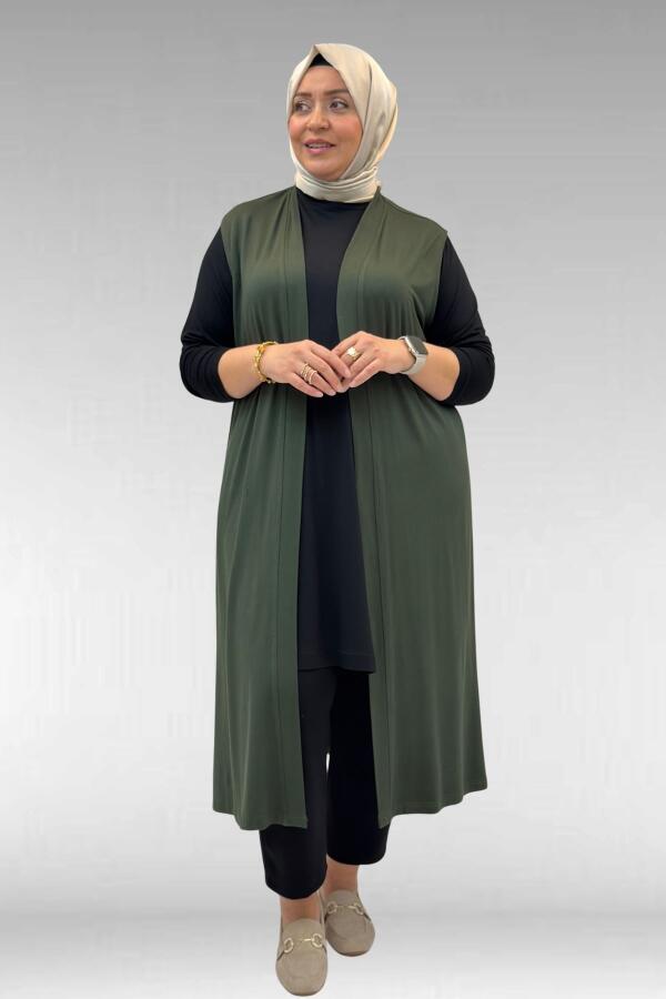 34000 Büyük Beden Penye Giy-Çık Yelek - Haki - 1