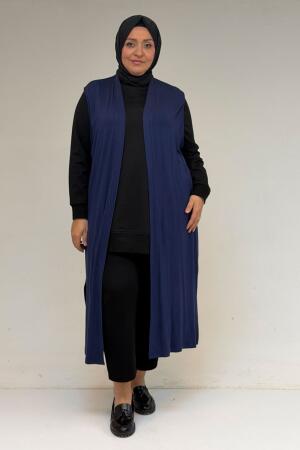 34000 Büyük Beden Penye Giy-Çık Yelek - İndigo - 