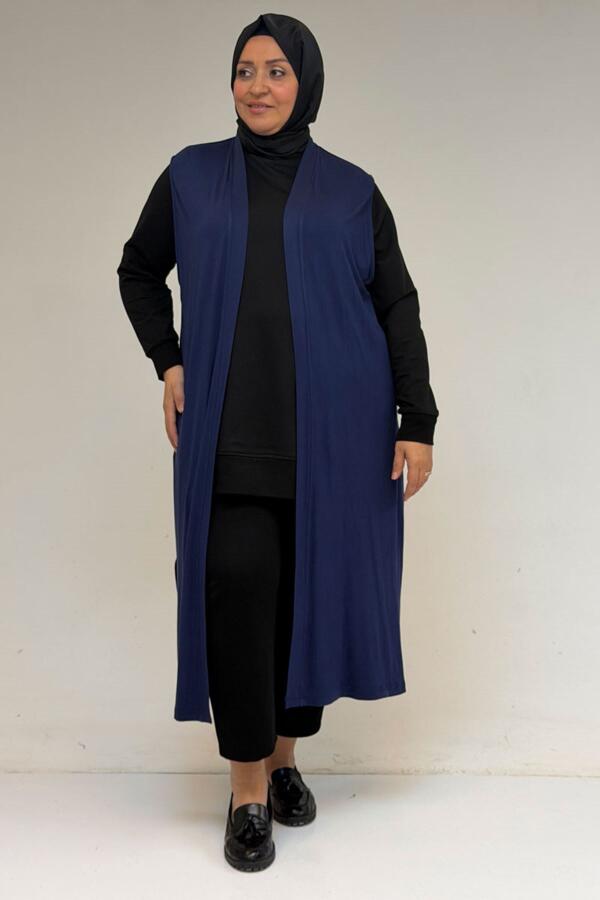 34000 Büyük Beden Penye Giy-Çık Yelek - İndigo - 3