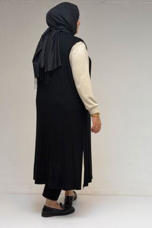 34000 Büyük Beden Penye Giy-Çık Yelek - Siyah - 3