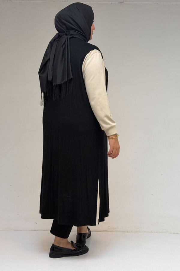 34000 Büyük Beden Penye Giy-Çık Yelek - Siyah - 3