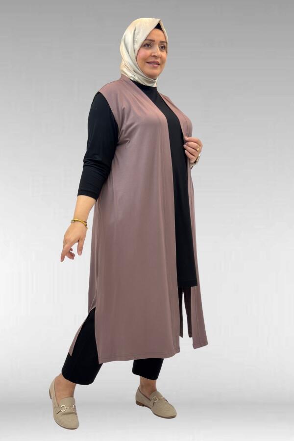 34000 Büyük Beden Penye Giy-Çık Yelek - Vizon - 1