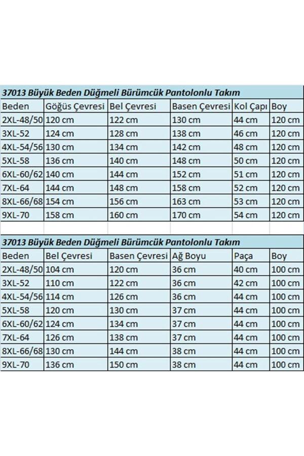 37013 Büyük Beden Düğmeli Bürümcük Pantolonlu Takım - Kahverengi - 2