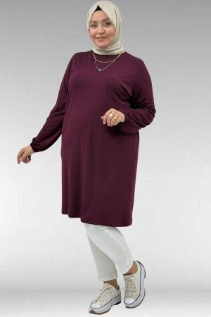 38014 Büyük Beden Basic Penye Tunik - Bordo - 1