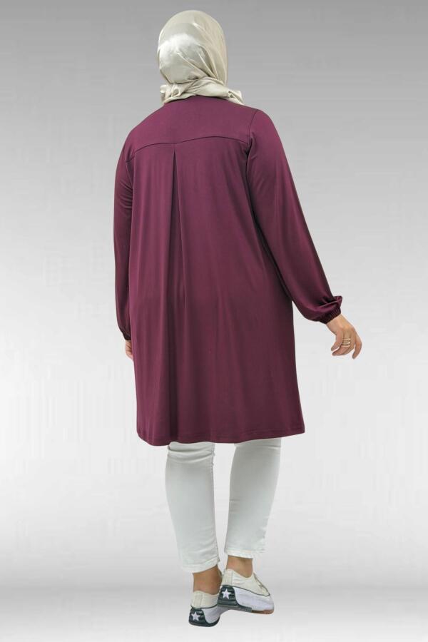 38014 Büyük Beden Basic Penye Tunik - Bordo - 3