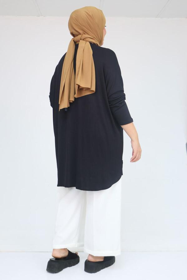 38111 Büyük Beden Basic Penye Tunik - Koyu Lacivert - 3