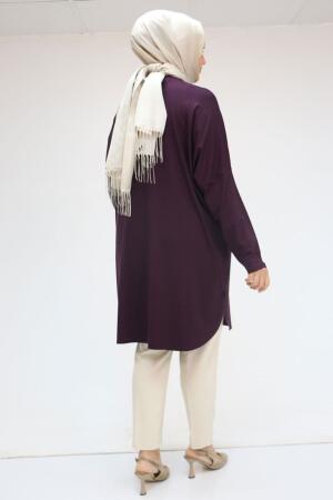 38111 Büyük Beden Basic Penye Tunik - Mor - 3