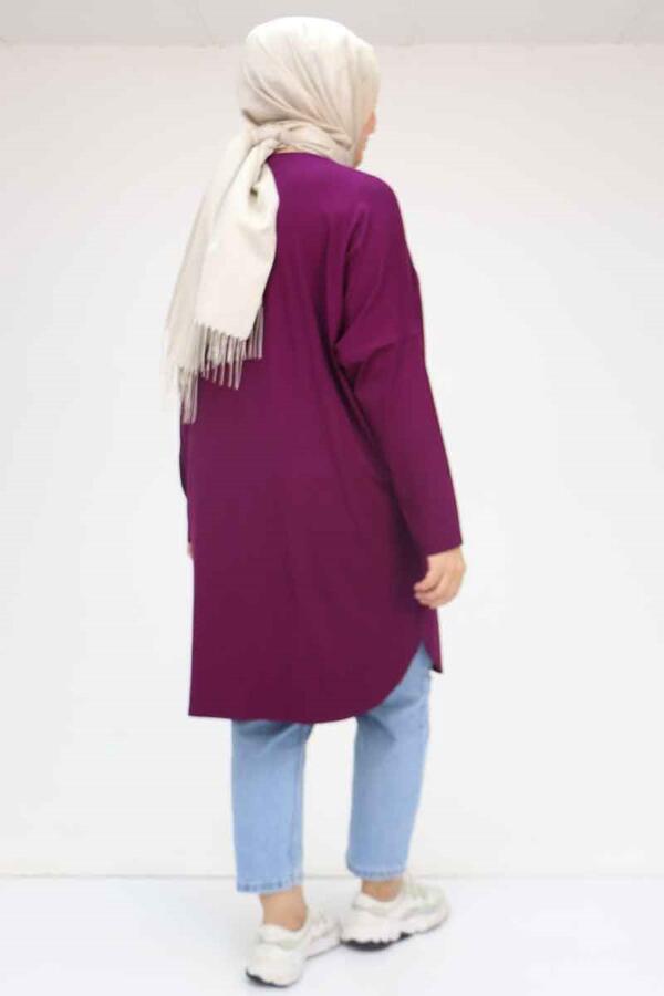 38111 Büyük Beden Basic Penye Tunik - Mürdüm - 3