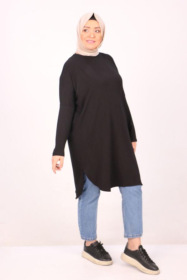 38111 Büyük Beden Basic Penye Tunik - Siyah - 1