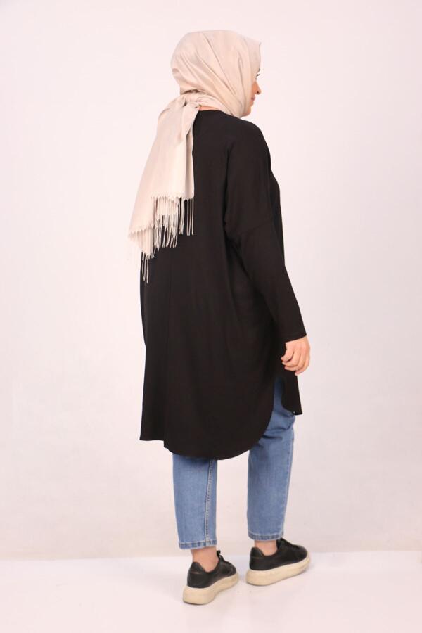 38111 Büyük Beden Basic Penye Tunik - Siyah - 3