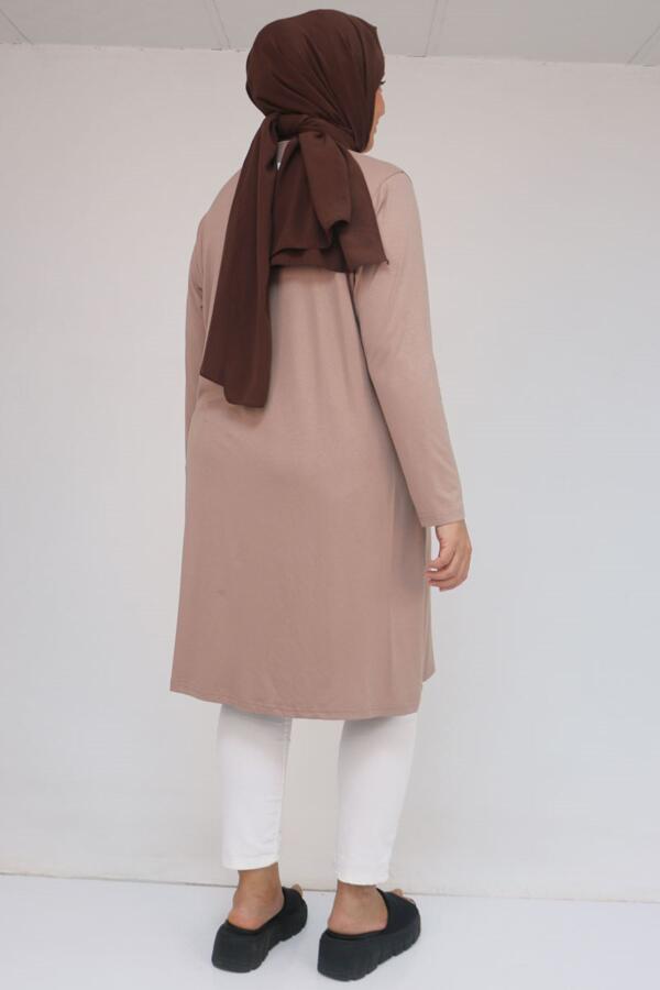 38501 Büyük Beden Basic Penye Tunik - Bej - 3