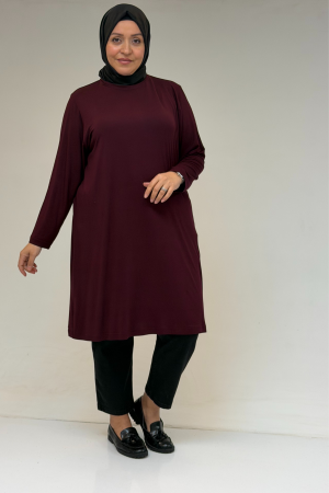 38501 Büyük Beden Basic Penye Tunik - Bordo - 