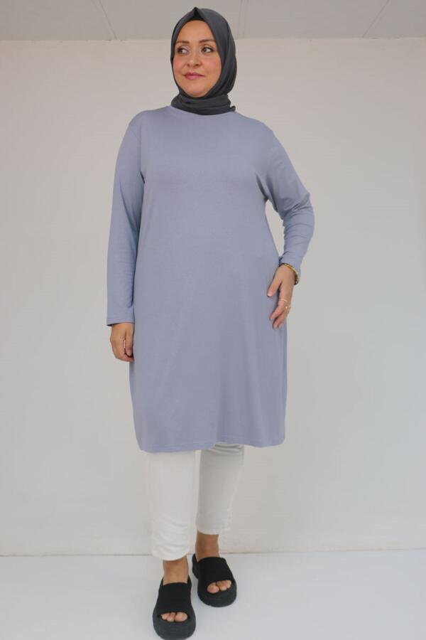 38501 Büyük Beden Basic Penye Tunik - Gri - 1