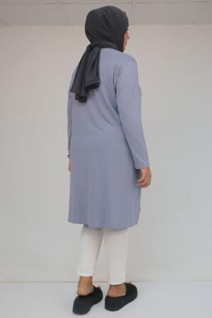 38501 Büyük Beden Basic Penye Tunik - Gri - 3