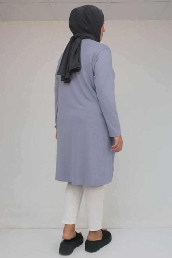 38501 Büyük Beden Basic Penye Tunik - Gri - 3