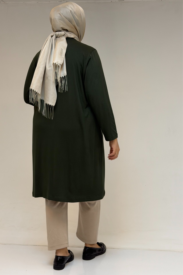 38501 Büyük Beden Basic Penye Tunik - Haki - 3