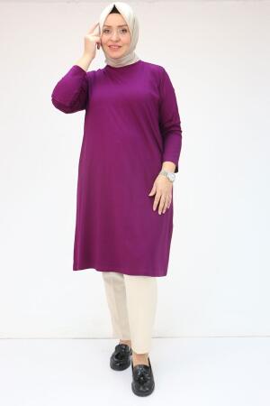 38501 Büyük Beden Basic Penye Tunik - Mor - 