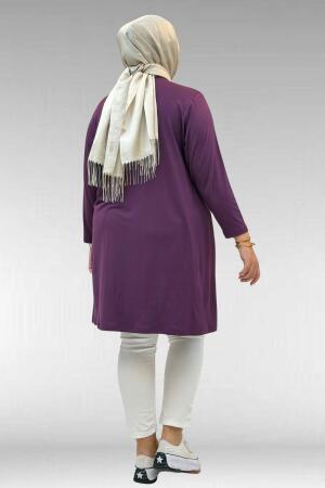 38501 Büyük Beden Basic Penye Tunik -Mürdüm - 3