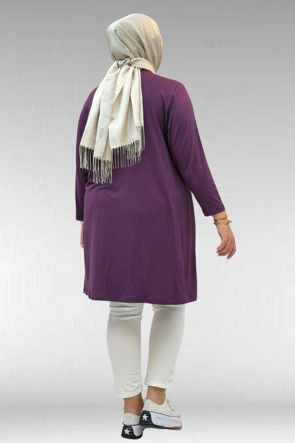 38501 Büyük Beden Basic Penye Tunik -Mürdüm - 3