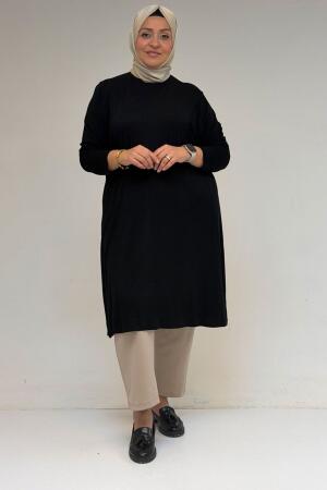 38501 Büyük Beden Basic Penye Tunik - Siyah - 