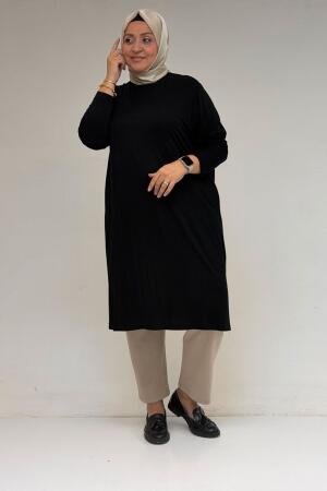 38501 Büyük Beden Basic Penye Tunik - Siyah - 3
