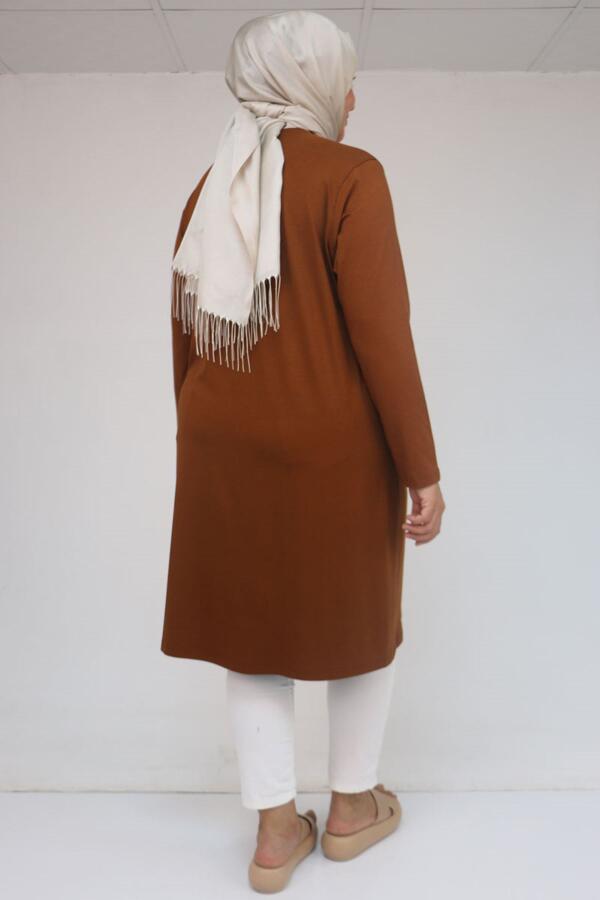 38501 Büyük Beden Basic Penye Tunik - Taba - 3