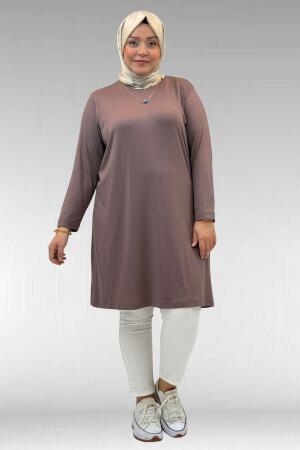 38501 Büyük Beden Basic Penye Tunik - Vizon - 