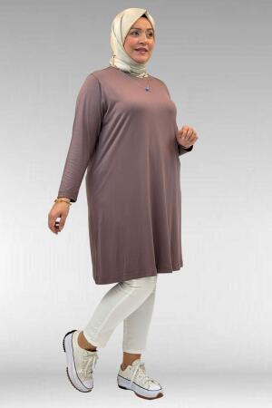 38501 Büyük Beden Basic Penye Tunik - Vizon - 3