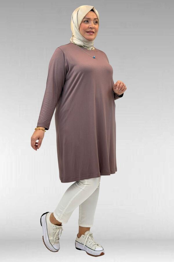 38501 Büyük Beden Basic Penye Tunik - Vizon - 3