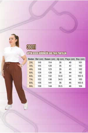 39011 Büyük Beden Bürümcük Dar Paça Pantolon - Kahve - 2