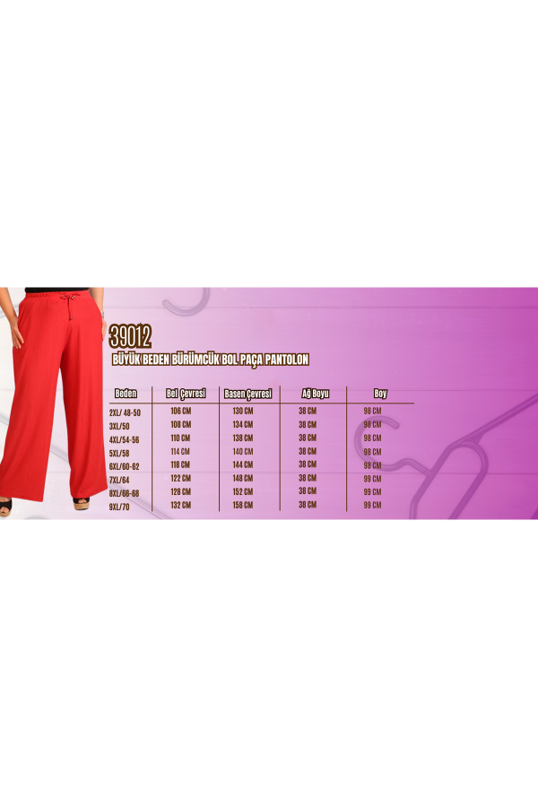 39012 Büyük Beden Bolpaça Bürümcük Pantolon - Saks - 2