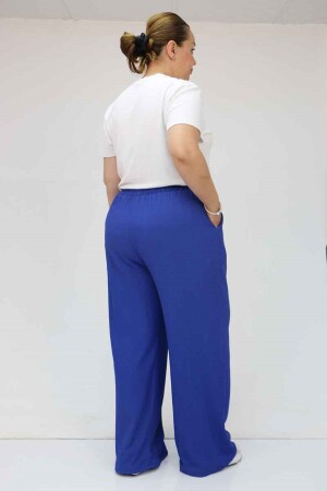 39012 Büyük Beden Bolpaça Bürümcük Pantolon - Saks - 3