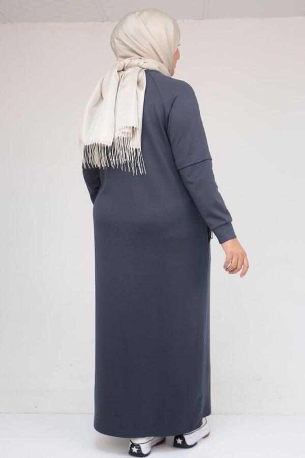 42032 Büyük Beden Beli Lastikli Modal Elbise - Antrasit - 3