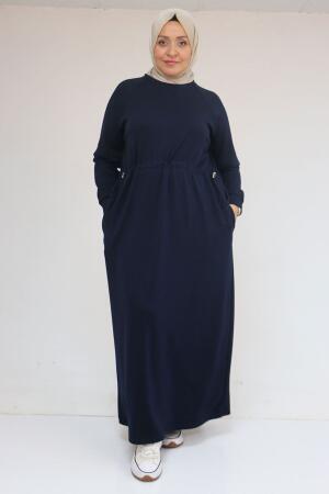 42032 Büyük Beden Beli Lastikli Modal Elbise - Lacivert - 