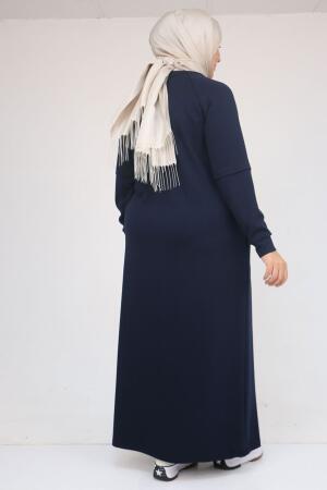 42032 Büyük Beden Beli Lastikli Modal Elbise - Lacivert - 3