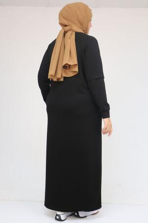 42032 Büyük Beden Beli Lastikli Modal Elbise - Siyah - 3