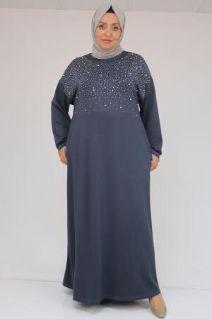 42033 Büyük Beden Yandan Cepli Modal Elbise - Antrasit - 