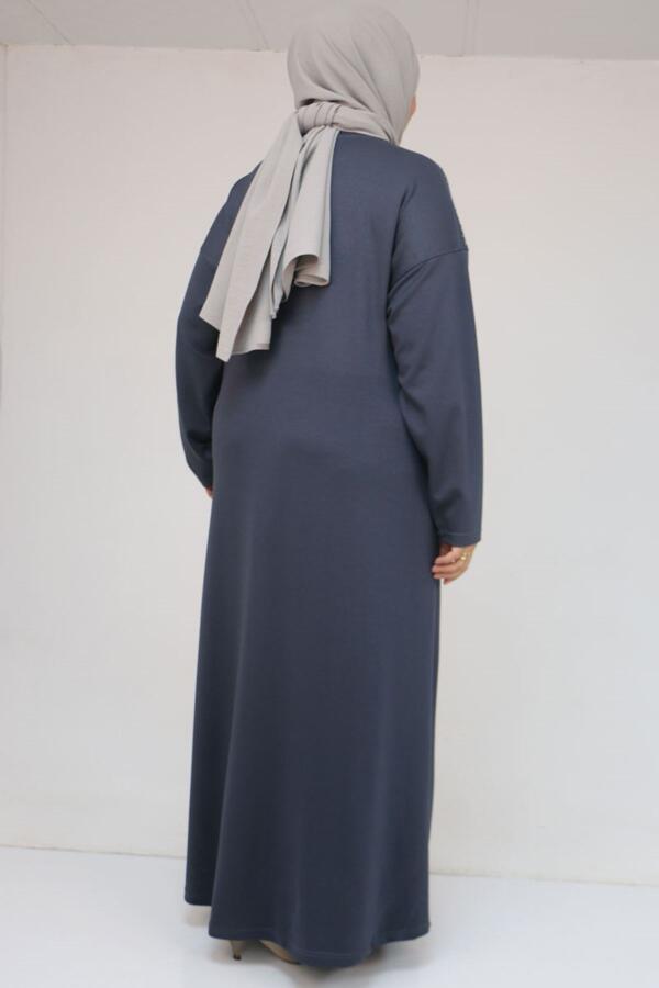 42033 Büyük Beden Yandan Cepli Modal Elbise - Antrasit - 3