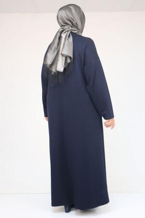 42033 Büyük Beden Yandan Cepli Modal Elbise - Lacivert - 3