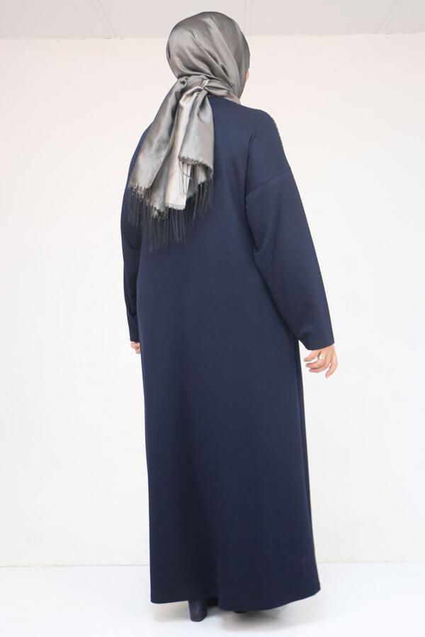 42033 Büyük Beden Yandan Cepli Modal Elbise - Lacivert - 3