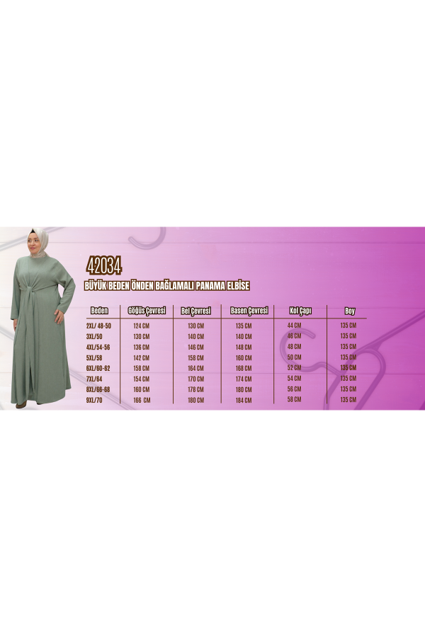42034 Büyük Beden Önden Bağlamalı Panama Elbise - Siyah - 2