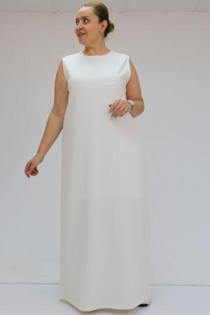 42050 Büyük Beden Modal Kolsuz Elbise - Ekru - 