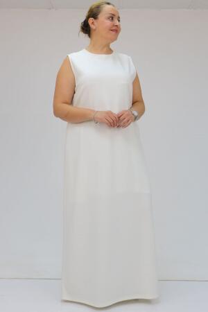 42050 Büyük Beden Modal Kolsuz Elbise - Ekru - 3