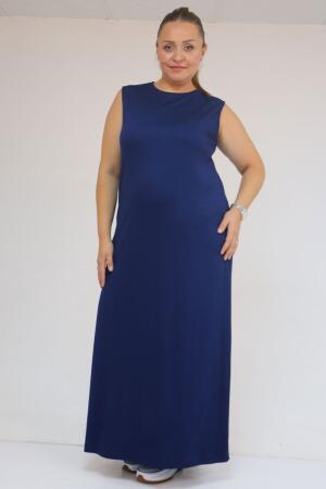 42050 Büyük Beden Modal Kolsuz Elbise - İndigo - 