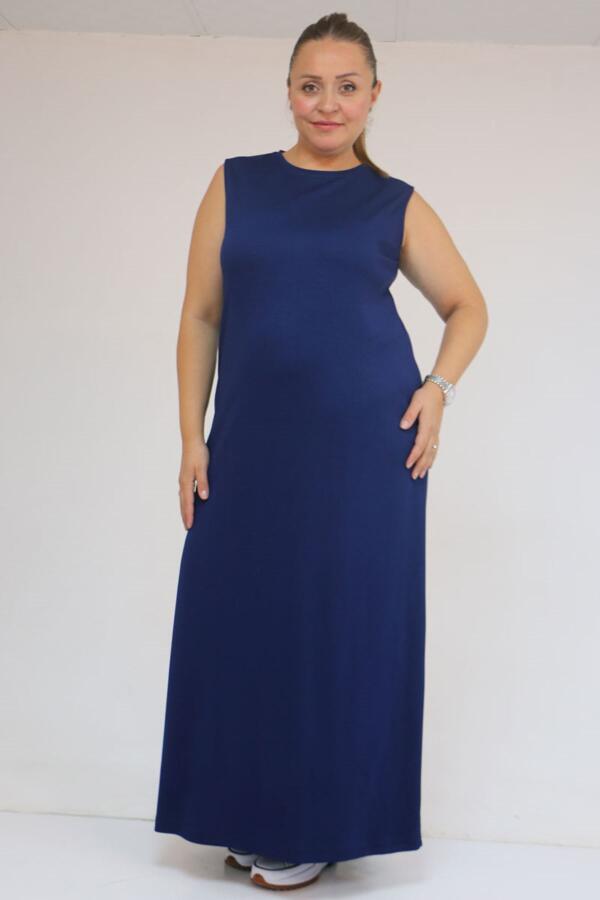 42050 Büyük Beden Modal Kolsuz Elbise - İndigo - 1