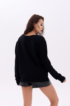 4216 TRİKO DÜZ SALAŞ KAZAK-SİYAH - 4