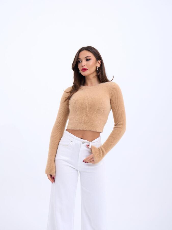 42471 TRİKO CROP KAZAK-BEJ - 3