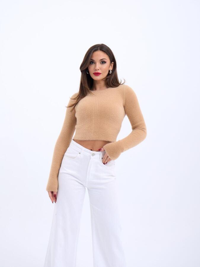 42471 TRİKO CROP KAZAK-BEJ - 4