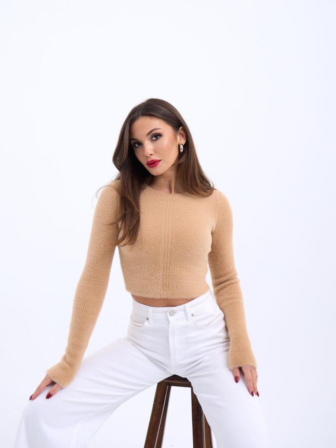 42471 TRİKO CROP KAZAK-BEJ - 5